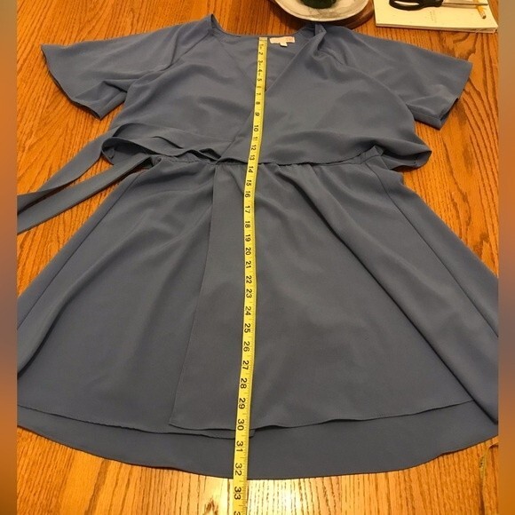 Gianni Bini Iris Blue Grey Mini Wrap Dress with Cut Out Sleeves - Picture 8 of 14